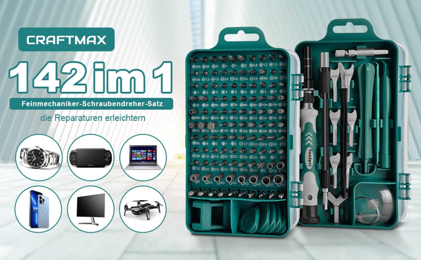 Feinmechaniker-Werkzeug-Set-142-tlg-Mini-Schraubenzieher-Set-Flexible-Welle-Schraubendreher-fuer-Phone-Switch-Laptop-Brille-Uhre