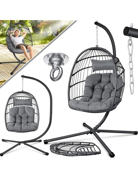Rattan-Haengeschaukel-Haengekorb-Sessel-mit-Stahl-Gestell-Kissen-Decken-Halterung-grau-1