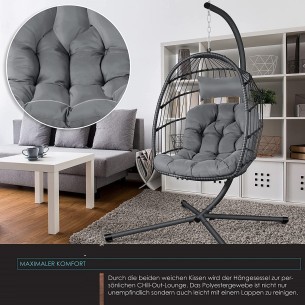 Rattan-Haengeschaukel-Haengekorb-Sessel-mit-Stahl-Gestell-Kissen-Decken-Halterung-grau-1 2
