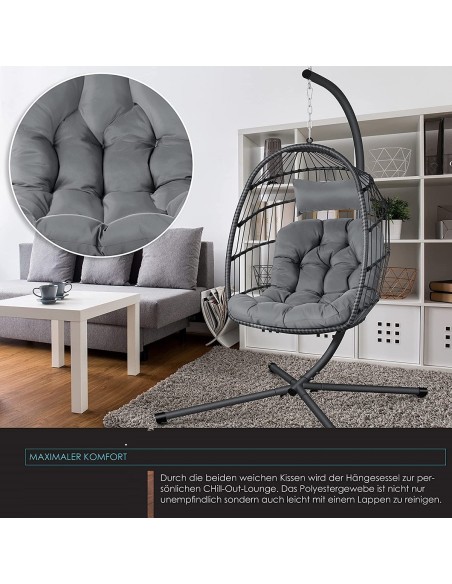 Rattan-Haengeschaukel-Haengekorb-Sessel-mit-Stahl-Gestell-Kissen-Decken-Halterung-grau-2
