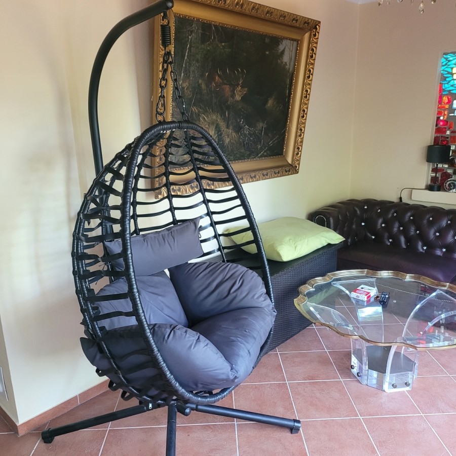 Rattan-Haengeschaukel-Haengekorb-Sessel-mit-Stahl-Gestell-Kissen-Decken-Halterung-grau-6