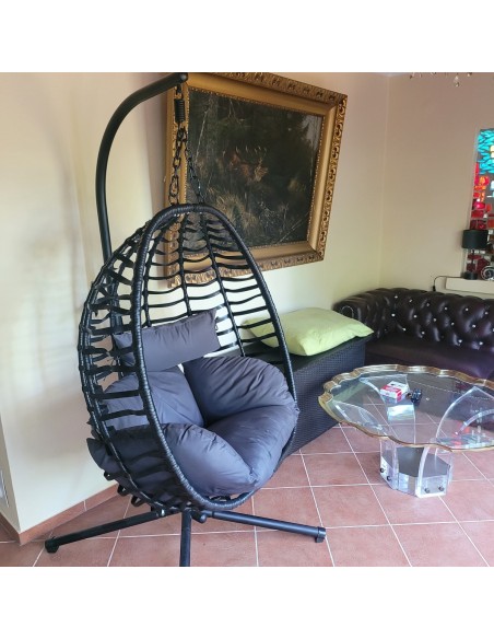 Rattan-Haengeschaukel-Haengekorb-Sessel-mit-Stahl-Gestell-Kissen-Decken-Halterung-grau-6