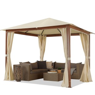 Luxus-Gartenpavillon-3x3m-Holzoptik-4-Seitenteile-Dach-Champagner-1