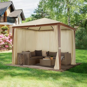 Luxus-Gartenpavillon-3x3m-Holzoptik-4-Seitenteile-Dach-Champagner-1 2