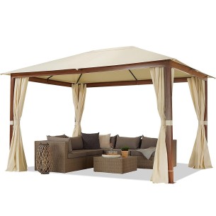 Luxus-Gartenpavillon-3x4m-Holzoptik-4-Seitenteile-Dach-Mahagoni-Champagner-1