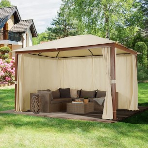 Luxus-Gartenpavillon-3x4m-Holzoptik-4-Seitenteile-Dach-Mahagoni-Champagner-1 2