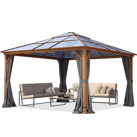 Luxus-Gartenpavillon-4x4m-4-Seitenteile-Polycarbonat-Dach-8mm-Holzoptik-grau-1