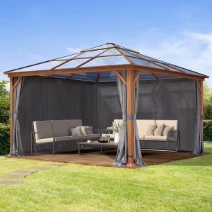 Luxus-Gartenpavillon-4x4m-4-Seitenteile-Polycarbonat-Dach-8mm-Holzoptik-grau-1 2