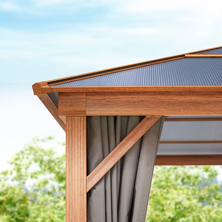 Luxus-Gartenpavillon-4x4m-4-Seitenteile-Polycarbonat-Dach-8mm-Holzoptik-grau-7