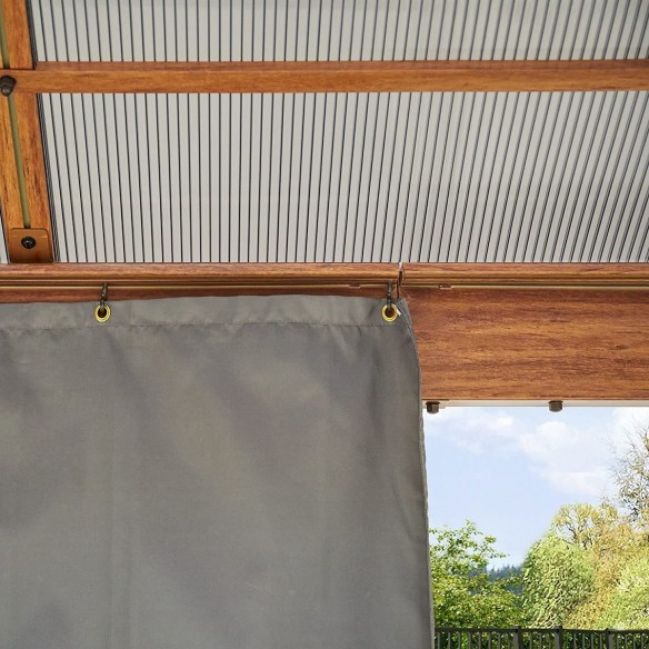 Luxus-Gartenpavillon-4x4m-4-Seitenteile-Polycarbonat-Dach-8mm-Holzoptik-grau-8