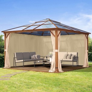 Luxus-Gartenpavillon-4x4m-4-Seitenteile-Polycarbonat-Dach-8mm-Holzoptik-Champagner-1 2