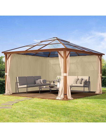 Luxus-Gartenpavillon-4x4m-4-Seitenteile-Polycarbonat-Dach-8mm-Holzoptik-Champagner-4
