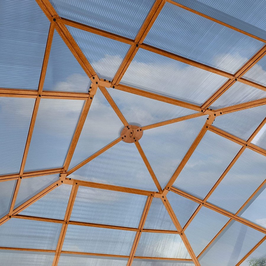 Luxus-Gartenpavillon-4x4m-4-Seitenteile-Polycarbonat-Dach-8mm-Holzoptik-grau-4