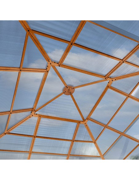 Luxus-Gartenpavillon-4x4m-4-Seitenteile-Polycarbonat-Dach-8mm-Holzoptik-grau-4