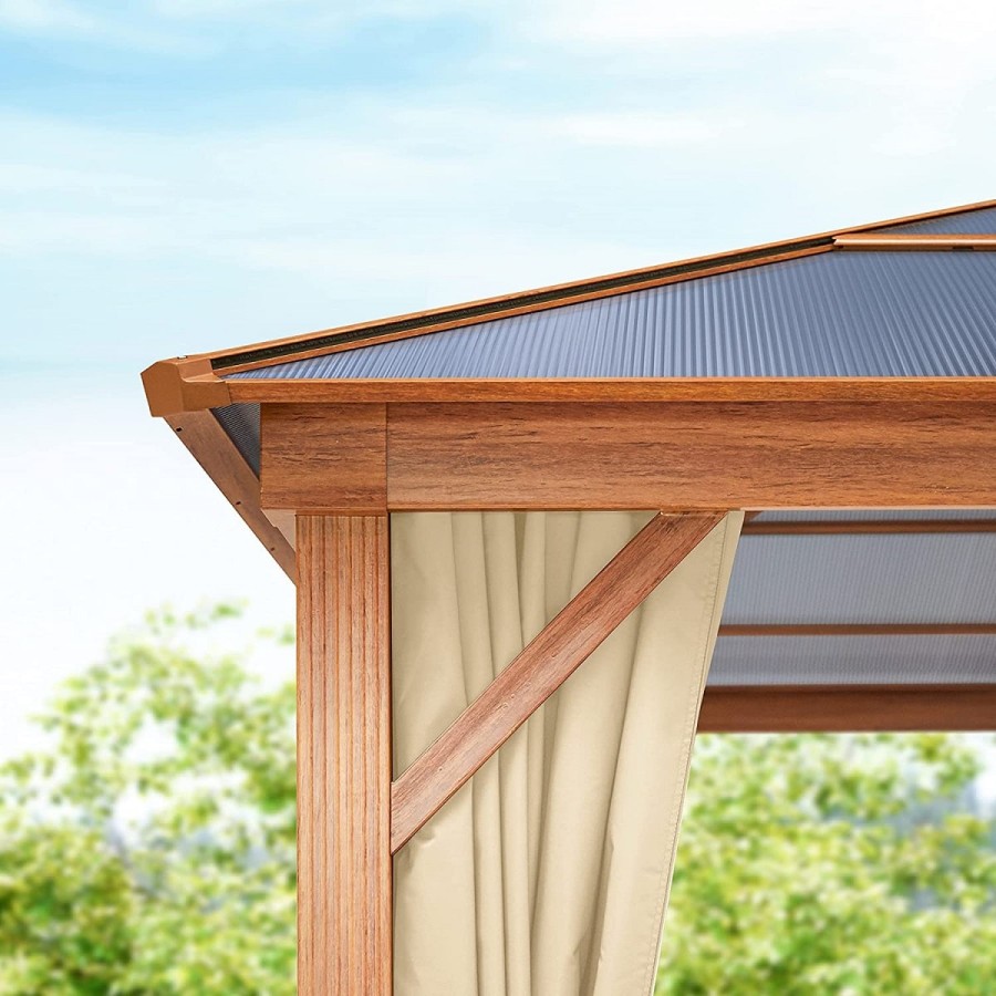Luxus-Gartenpavillon-4x4m-4-Seitenteile-Polycarbonat-Dach-8mm-Holzoptik-Champagner-2