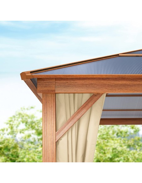Luxus-Gartenpavillon-4x4m-4-Seitenteile-Polycarbonat-Dach-8mm-Holzoptik-Champagner-2