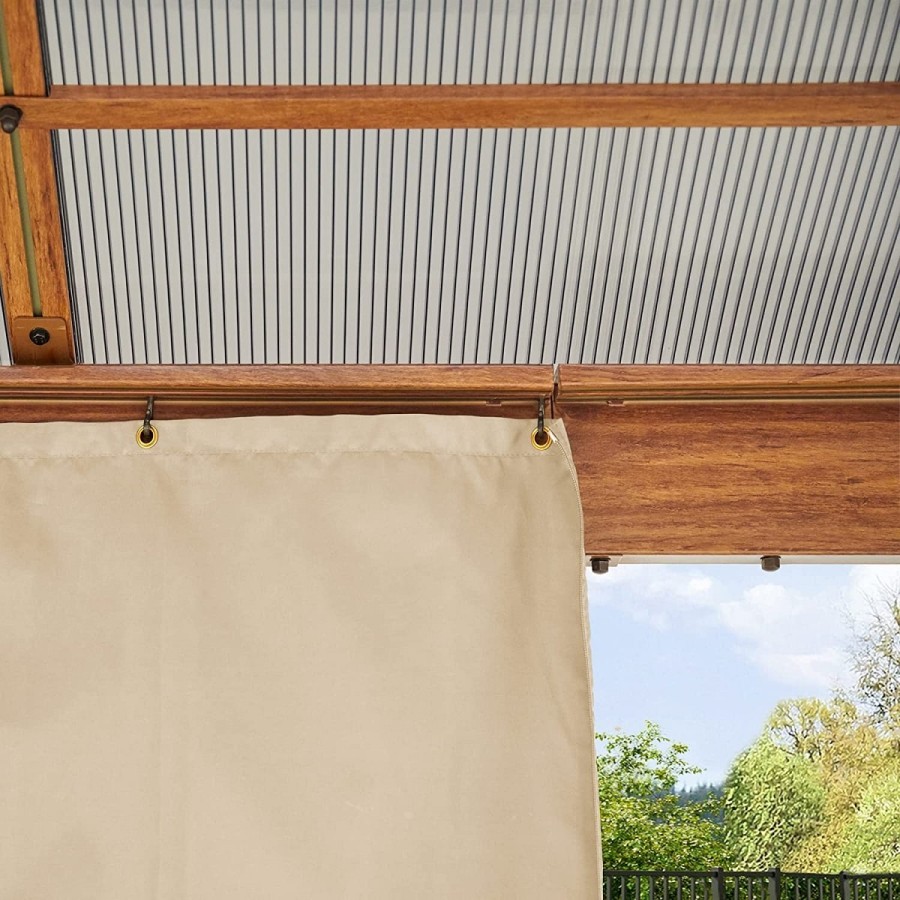 Luxus-Gartenpavillon-4x4m-4-Seitenteile-Polycarbonat-Dach-8mm-Holzoptik-Champagner-7