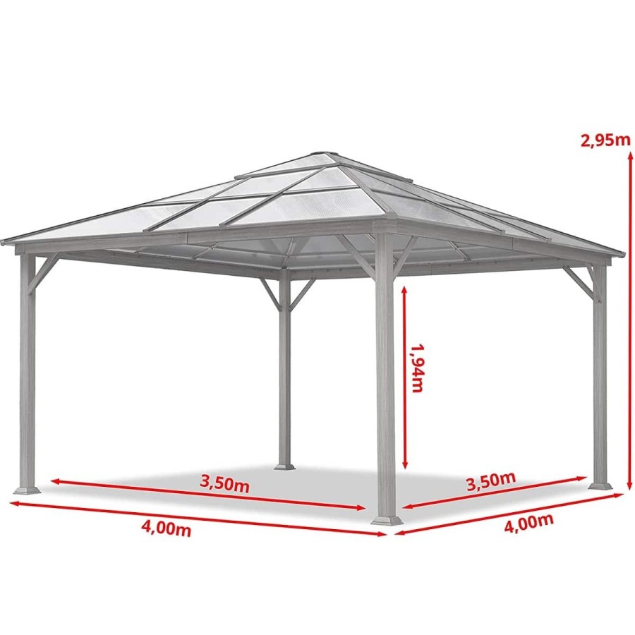 Luxus-Gartenpavillon-4x4m-4-Seitenteile-Polycarbonat-Dach-8mm-Holzoptik-grau-6