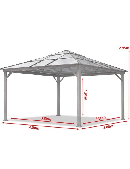 Luxus-Gartenpavillon-4x4m-4-Seitenteile-Polycarbonat-Dach-8mm-Holzoptik-grau-6