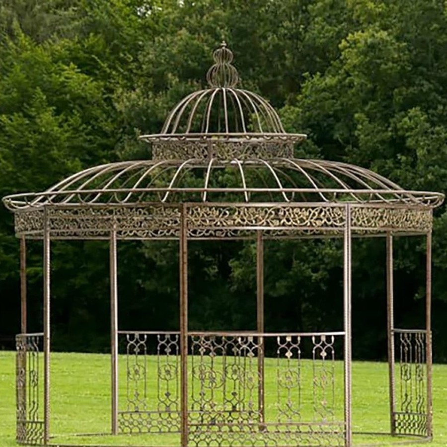 Luxus-Gartenpavillon-Runder-Rankpavillon-Palais-O-3.70m-im-prachtvollen-Rokoko-Stil-antikBronze