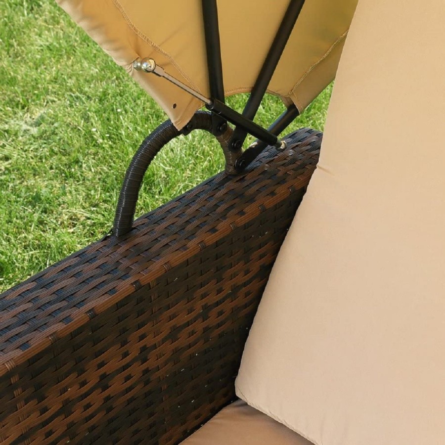 Rattan-Luxus-Sonnenbett-Strandkorb-klappbar-Seitentisch-Rueckenlehne-Sonnenschutzdach-braun-Cappuccino-2