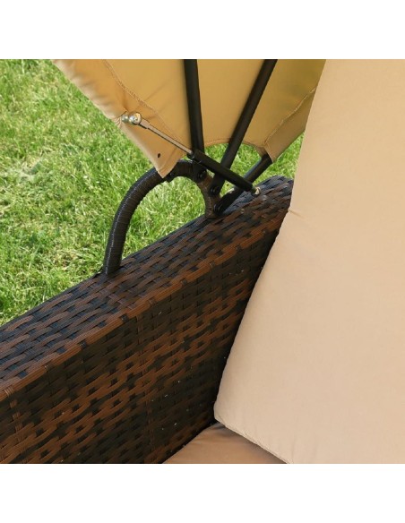 Rattan-Luxus-Sonnenbett-Strandkorb-klappbar-Seitentisch-Rueckenlehne-Sonnenschutzdach-braun-Cappuccino-2