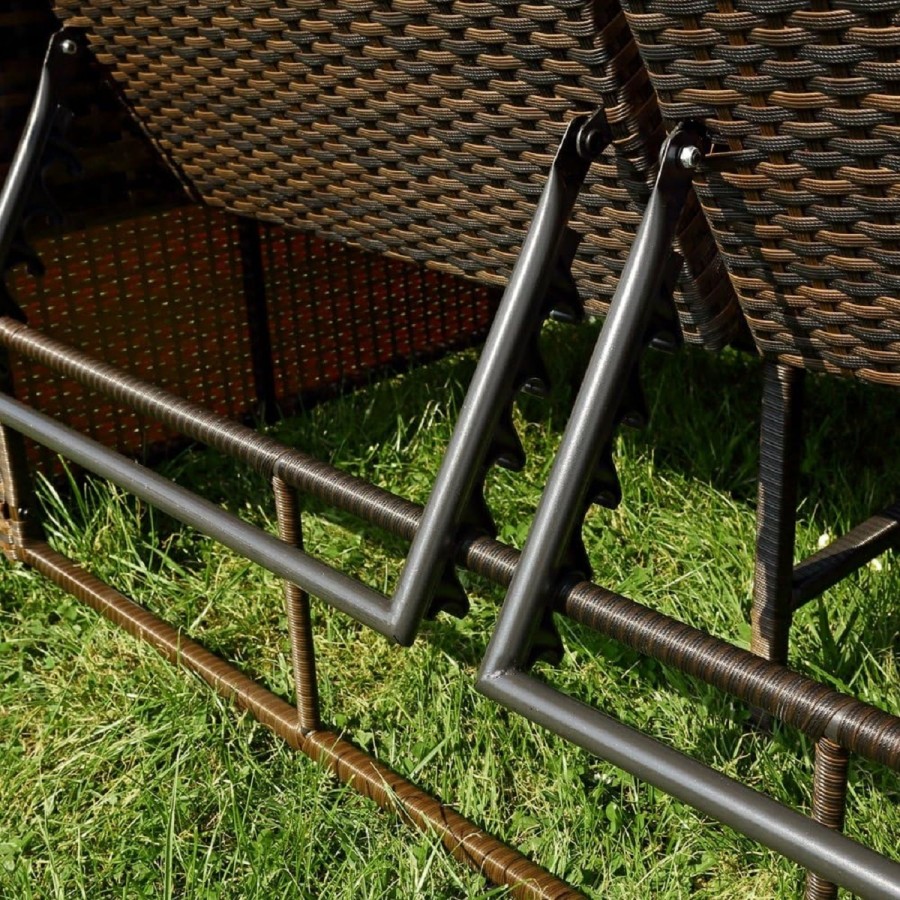Rattan-Luxus-Sonnenbett-Strandkorb-klappbar-Seitentisch-Rueckenlehne-Sonnenschutzdach-braun-Cappuccino-7