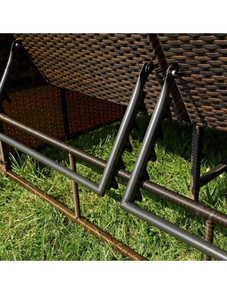 Rattan-Luxus-Sonnenbett-Strandkorb-klappbar-Seitentisch-Rueckenlehne-Sonnenschutzdach-braun-Cappuccino-7