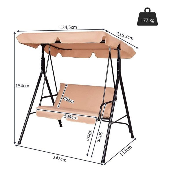 2-Sitzer-Hollywoodschaukel-mit-5cm-Polster-verstellbarem-Baldachin-Stahlrahmen-7