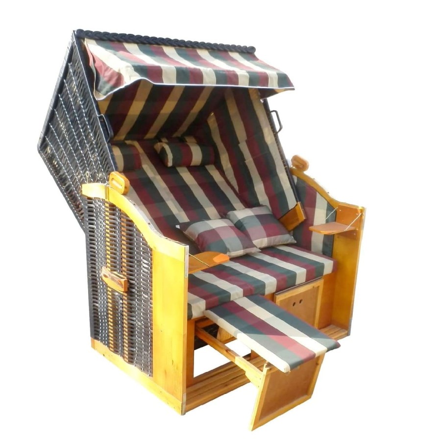 Ostsee-Strandkorb-2-Personen-Abdeckhaube-verstellbare-Rueckenlehne-Fusskissen-burgund-gruen-beige-2