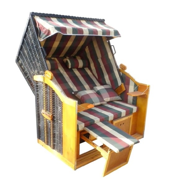 Ostsee-Strandkorb-2-Personen-Abdeckhaube-verstellbare-Rueckenlehne-Fusskissen-burgund-gruen-beige-2