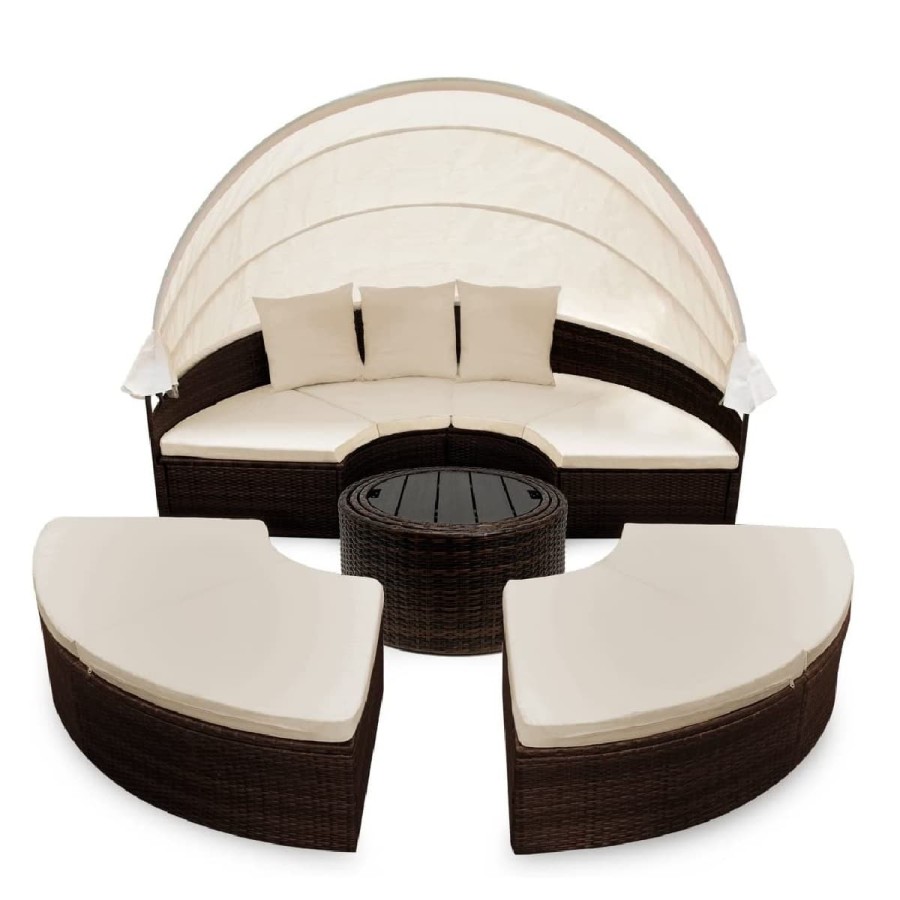 Rattan-Luxus-Gartenmuschel-Sonnenbett-Sonneninsel-O-185cm-Ausziehtisch-faltbares-Sonnendach-braun-Cappuccino-1