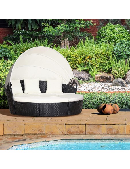 Rattan-Luxus-Gartenmuschel-Sonnenbett-Sonneninsel-O-185cm-Ausziehtisch-faltbares-Sonnendach-braun-Cappuccino-8