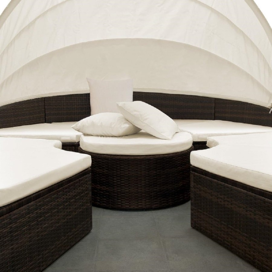 Rattan-Luxus-Gartenmuschel-Sonnenbett-Sonneninsel-O-185cm-Ausziehtisch-faltbares-Sonnendach-braun-Cappuccino-4