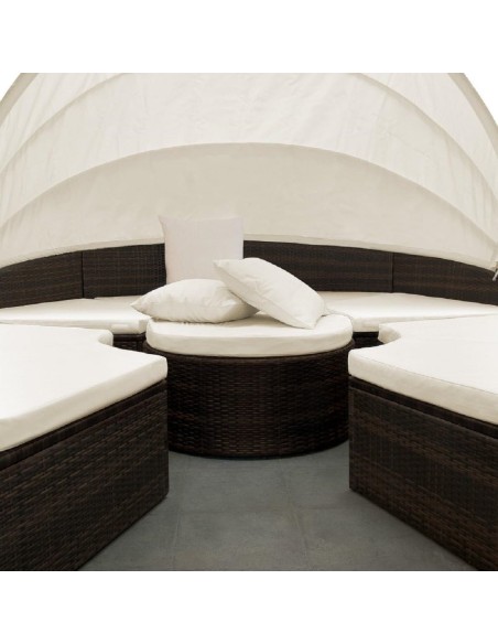 Rattan-Luxus-Gartenmuschel-Sonnenbett-Sonneninsel-O-185cm-Ausziehtisch-faltbares-Sonnendach-braun-Cappuccino-4