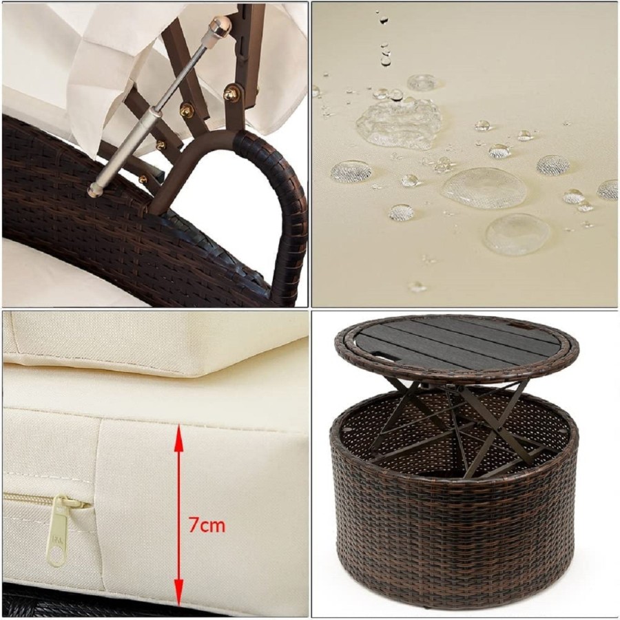 Rattan-Luxus-Gartenmuschel-Sonnenbett-Sonneninsel-O-185cm-Ausziehtisch-faltbares-Sonnendach-braun-Cappuccino-3