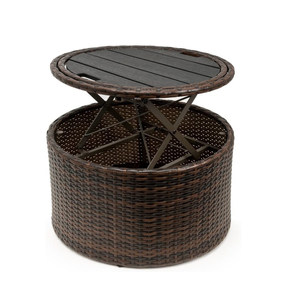 Rattan-Luxus-Gartenmuschel-Sonnenbett-Sonneninsel-O-185cm-Ausziehtisch-faltbares-Sonnendach-braun-Cappuccino-5