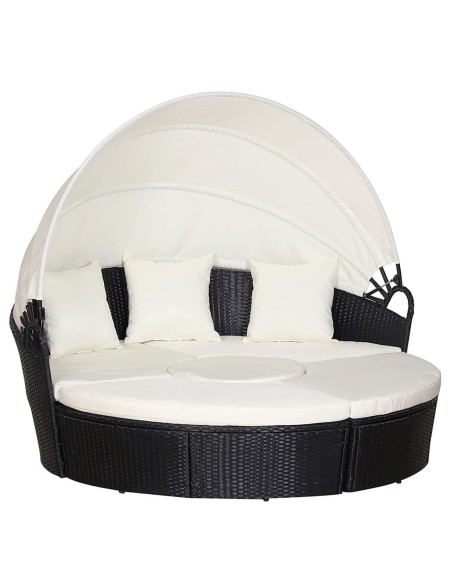 Rattan-Luxus-Gartenmuschel-Sonnenbett-Sonneninsel-O-185cm-Ausziehtisch-faltbares-Sonnendach-braun-Cappuccino-7