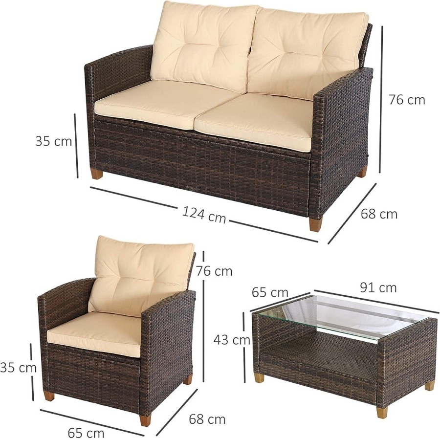 Luxus-Rattan-Lounge-Sitzgarnitur-4tlg.-Sofagarnitur-Sessel-Glastisch-braun-cappuccino-3