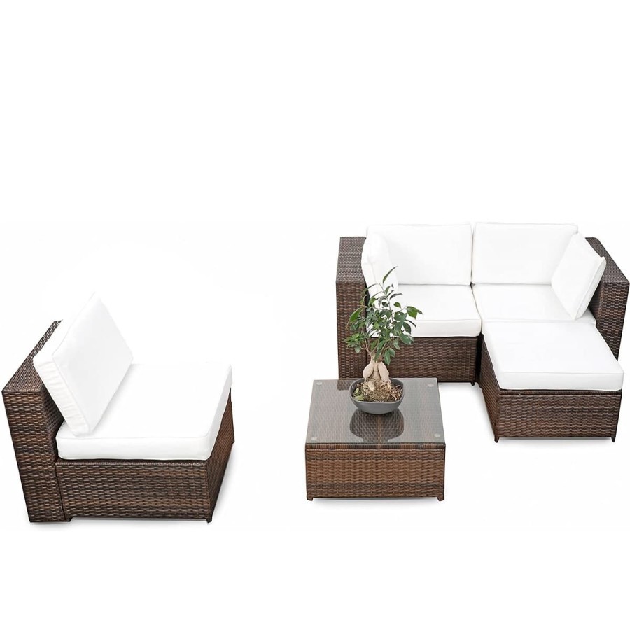 Java-Rattan-Lounge-Sitzgarnitur-mit-Sofa-Sessel-Hocker-Glastisch-erweiterbar-braun-creme-3