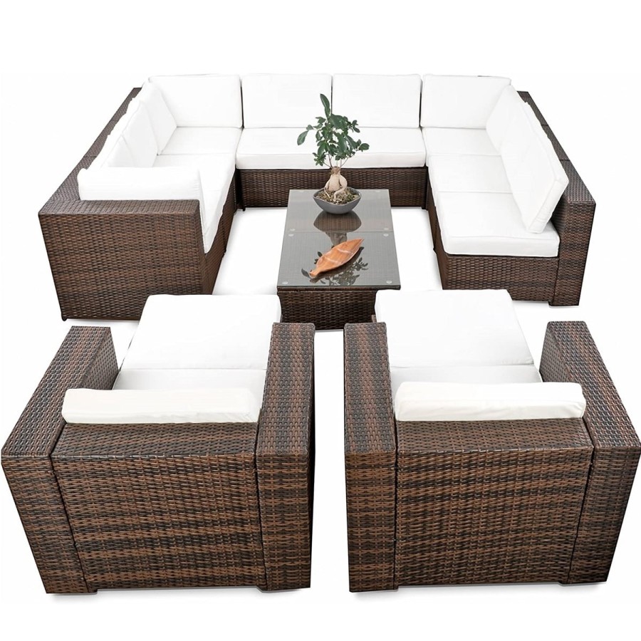 Monaco-Rattan-Lounge-Sitzgarnitur-mit-Sofa-Sessel-Hocker-Glastisch-erweiterbar-braun-creme-1