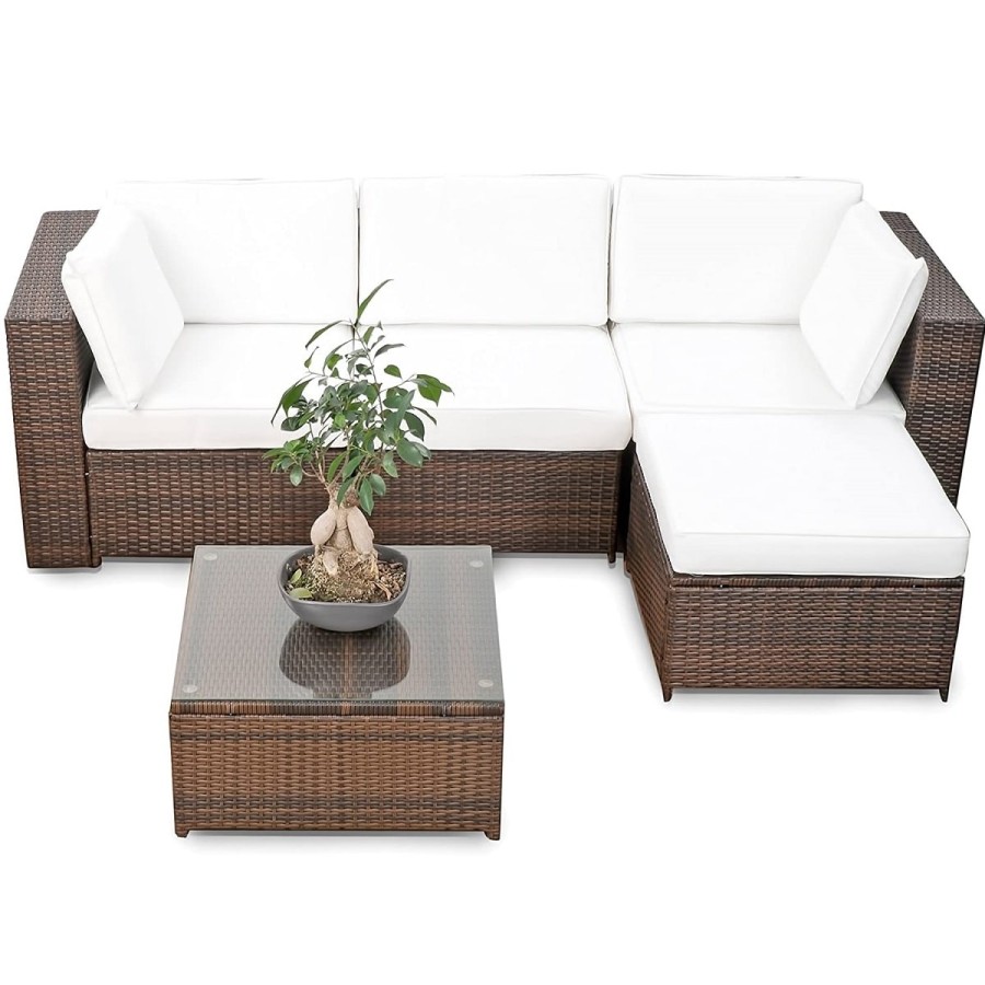 Java-Rattan-Lounge-Sitzgarnitur-mit-Sofa-Sessel-Hocker-Glastisch-erweiterbar-braun-creme-3