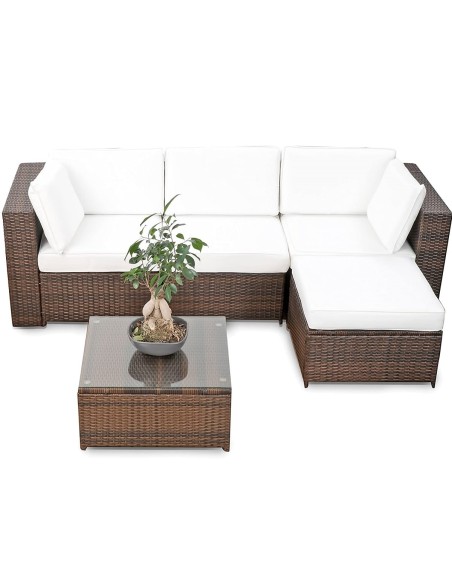 Java-Rattan-Lounge-Sitzgarnitur-mit-Sofa-Sessel-Hocker-Glastisch-erweiterbar-braun-creme-3