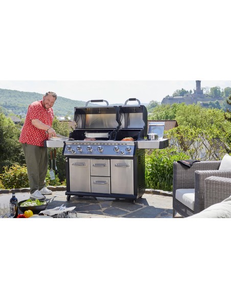 Mr.-Burns-Luxus-Edelstahl-BBQ-Grill-Propan-Gas-mi6-Brenner-Seitenbrenner-Backburner-LED-Infrarot