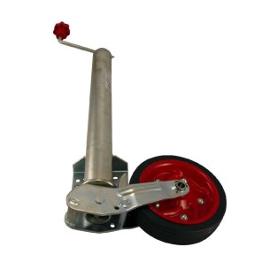 Automatik-Stuetzrad-O-60mm-Stuetzlast-500kg-automatisch-klappbar-Vollgummirad-rote-Stahlfelge