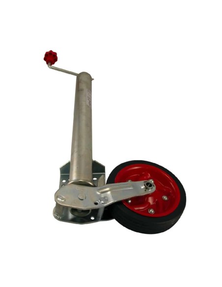 Automatik-Stuetzrad-O-60mm-Stuetzlast-500kg-automatisch-klappbar-Vollgummirad-rote-Stahlfelge