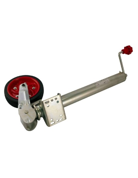 Automatik-Stuetzrad-O-60mm-Stuetzlast-500kg-automatisch-klappbar-Vollgummirad-rote-Stahlfelge-2