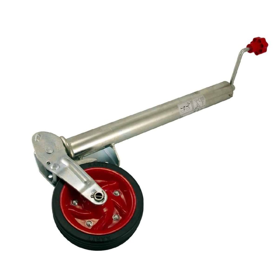 Automatik-Stuetzrad-O-60mm-Stuetzlast-500kg-automatisch-klappbar-Vollgummirad-rote-Stahlfelge-1