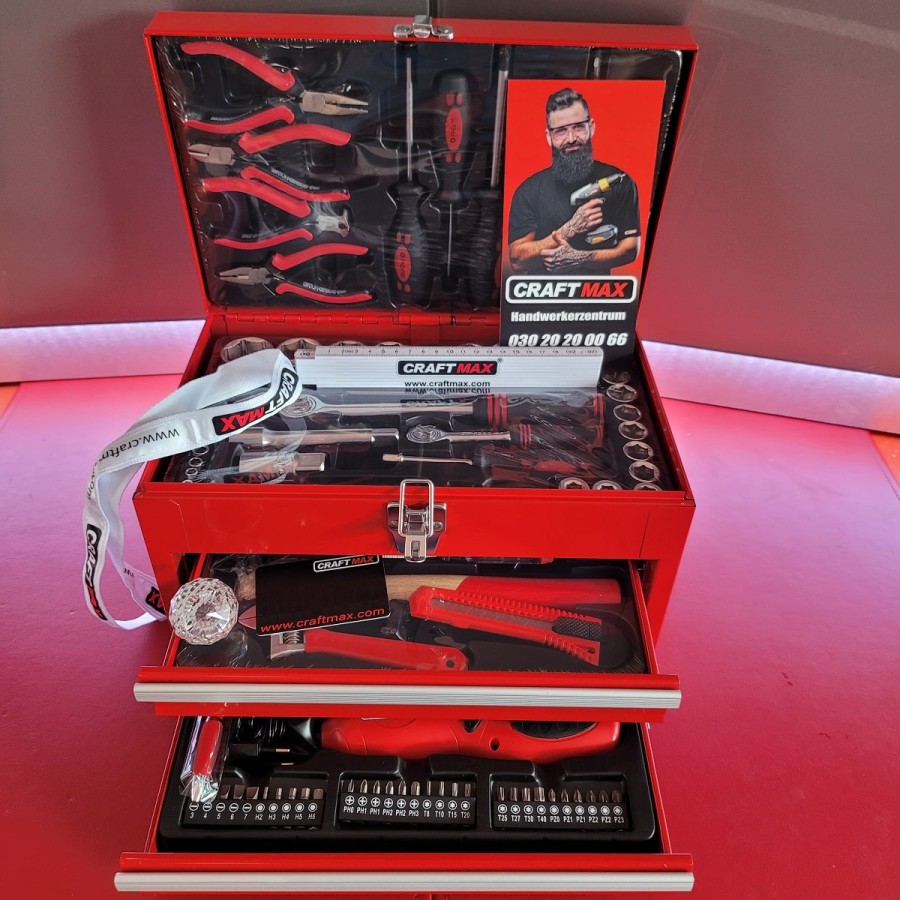 CRAFTMAX-160-tlg.-Metall-Werkzeugbox-Schubfaecher-Werkzeug-Akkuschrauber-6
