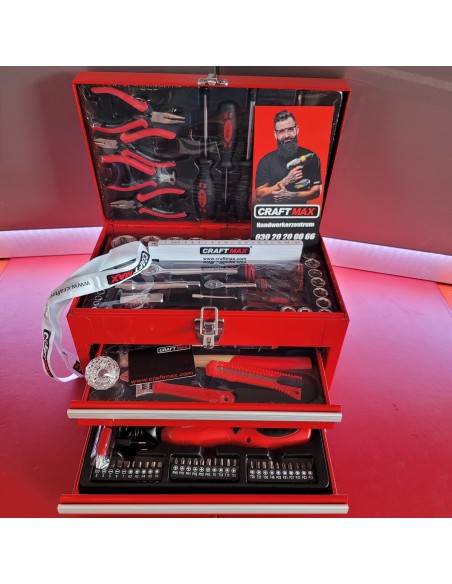 CRAFTMAX-160-tlg.-Metall-Werkzeugbox-Schubfaecher-Werkzeug-Akkuschrauber-6